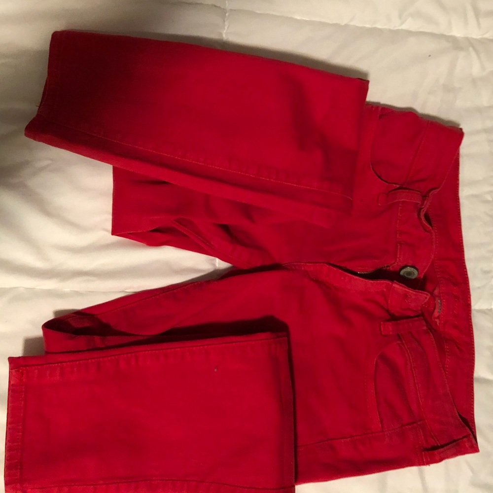 Cute, timeless red jeans.
